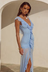 BLYTHE V-NECK FRILL MAXI DRESS - BLUEBELL