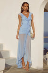 BLYTHE V-NECK FRILL MAXI DRESS - BLUEBELL