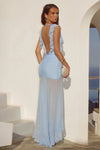 BLYTHE V-NECK FRILL MAXI DRESS - BLUEBELL