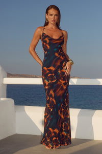 BRIGETTE COWL CROSS BACK MAXI DRESS - VALINA ORANGE