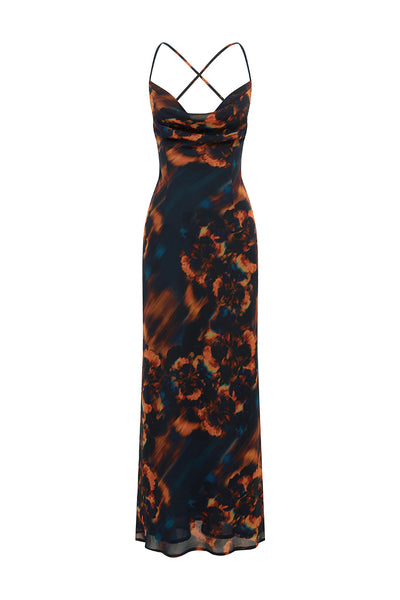BRIGETTE COWL CROSS BACK MAXI DRESS - VALINA ORANGE