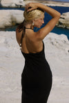 BRONTIE KEYHOLE HALTER MIDI DRESS - BLACK