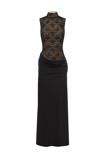 CASANA HIGH NECK MAXI DRESS - BLACK