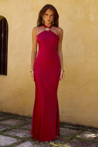 CHARA LOW CROSS BACK MAXI DRESS - CHERRY