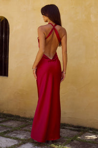 CHARA LOW CROSS BACK MAXI DRESS - CHERRY