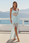 ANNIKA HALTER LACE MAXI DRESS - ICE BLUE