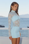 LARNA LACE SLEEVED MINI DRESS - ICE BLUE
