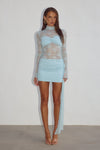 LARNA LACE SLEEVED MINI DRESS - ICE BLUE