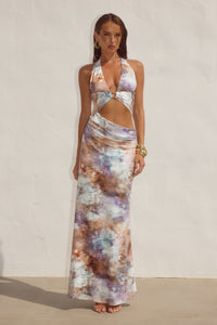 LUMIA HALTER CUTOUT MAXI DRESS - ZARLA CHOC