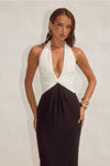 TENAYA PLUNGE V-NECK MAXI DRESS - BLACK/WHITE