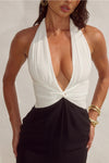 TENAYA PLUNGE V-NECK MAXI DRESS - BLACK/WHITE