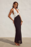 TENAYA PLUNGE V-NECK MAXI DRESS - BLACK/WHITE