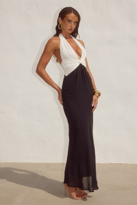TENAYA PLUNGE V-NECK MAXI DRESS - BLACK/WHITE