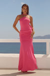 ALOLA HALTER RUCHED MAXI DRESS - HOT PINK