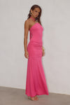 ALOLA HALTER RUCHED MAXI DRESS - HOT PINK