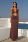 LUMIA HALTER CUTOUT MAXI DRESS - CHOCOLATE