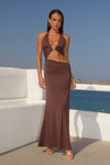 LUMIA HALTER CUTOUT MAXI DRESS - CHOCOLATE