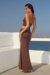 LUMIA HALTER CUTOUT MAXI DRESS - CHOCOLATE