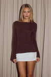 CRUISA LONG SLEEVE SCARF TOP - BITTER CHOCOLATE