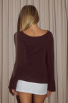 CRUISA LONG SLEEVE SCARF TOP - BITTER CHOCOLATE