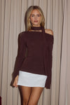 CRUISA LONG SLEEVE SCARF TOP - BITTER CHOCOLATE