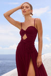 DANIKA SIDE SLIT MAXI DRESS - BERRY