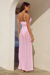 DEMI SHEER FLOWER TRIM MAXI DRESS - MUSK