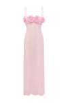 DEMI SHEER FLOWER TRIM MAXI DRESS - MUSK