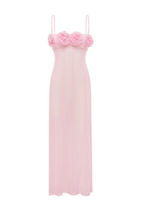 DEMI SHEER FLOWER TRIM MAXI DRESS - MUSK
