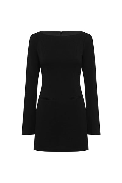 DUA FITTED LONG SLEEVE MINI DRESS - BLACK