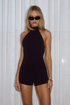 DUNE STRUCTURED HIGH NECK PLAYSUIT - BLACK