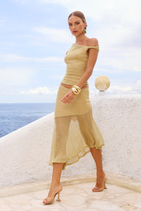ELAINE FLOUNCE MIDI SKIRT - GOLD