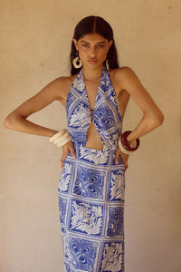 ELKA HALTER MIDI DRESS - HAVANNA NAVY