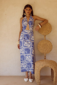 ELKA HALTER MIDI DRESS - HAVANNA NAVY