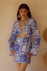 ELKA SLEEVED MINI DRESS - HAVANNA NAVY