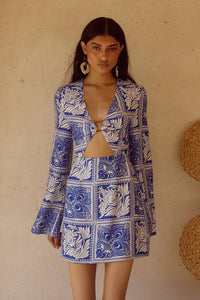 ELKA SLEEVED MINI DRESS - HAVANNA NAVY