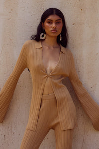 ELOWEN SLEEVED KNIT TOP - FAWN