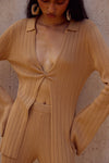ELOWEN SLEEVED KNIT TOP - FAWN