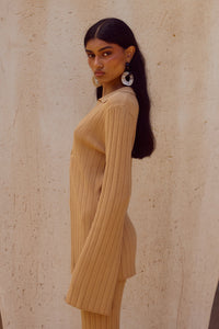 ELOWEN SLEEVED KNIT TOP - FAWN