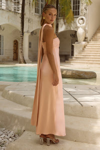 ELSA STRAPLESS SCARF MAXI DRESS - PEACH