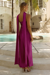 ELSA STRAPLESS SCARF MAXI DRESS - PLUM
