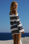 EMRYN ONE SHOULDER KNIT MINI DRESS - MULTI STRIPE
