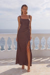 ESME HIGH SPLIT MAXI DRESS - BITTER CHOCOLATE