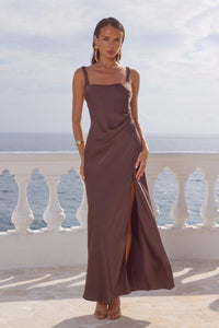 ESME HIGH SPLIT MAXI DRESS - BITTER CHOCOLATE