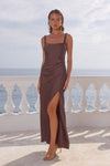 ESME HIGH SPLIT MAXI DRESS - BITTER CHOCOLATE