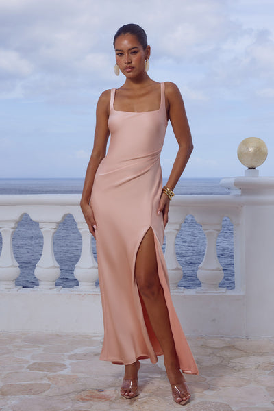 ESME HIGH SPLIT MAXI DRESS - PEACH