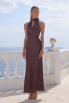 ESTELLE COWL HALTER MAXI DRESS - BITTER CHOCOLATE