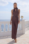 ESTELLE COWL HALTER MAXI DRESS - BITTER CHOCOLATE