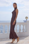 ESTELLE COWL HALTER MAXI DRESS - BITTER CHOCOLATE