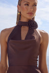 ESTELLE COWL HALTER MAXI DRESS - BITTER CHOCOLATE